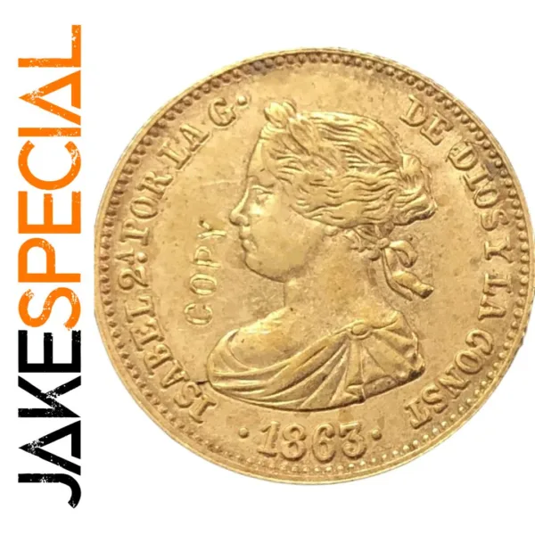 Isabel II Gold Replica Coin 40 Reales 1863