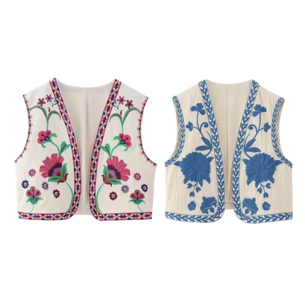 Women’s Vintage Floral Embroidered Vest - Image 3