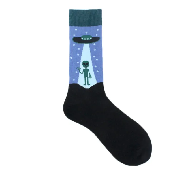 Funny Alien Planet Shark Design Cotton Socks - Image 10