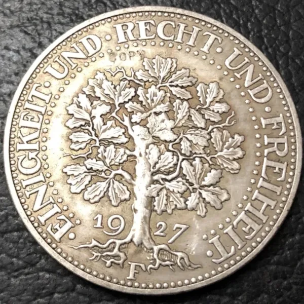 1927-F 5 Reichsmark Silver Replica Coin - Image 3