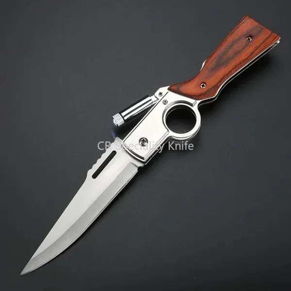 Portable AK47 EDC Folding Knife with Wood Handle - Image 2