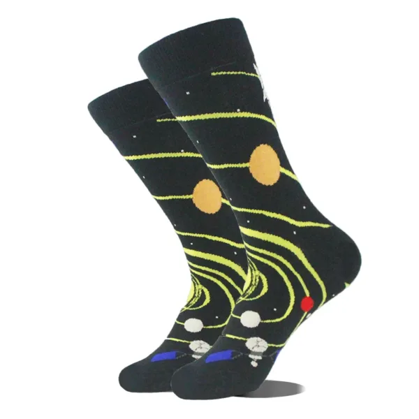 Funny Alien Planet Shark Design Cotton Socks - Image 58