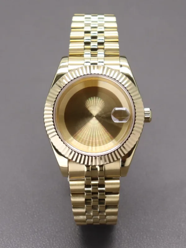 Gold Fluted Watch Case for Seiko Miyota Movement - Image 8