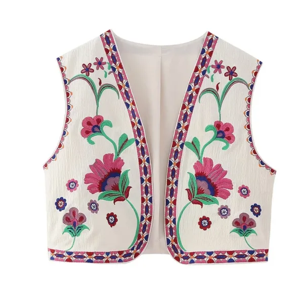 Women’s Vintage Floral Embroidered Vest - Image 2