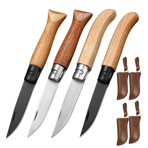 Folding Survival Knife with Wood Handle - Image 3
