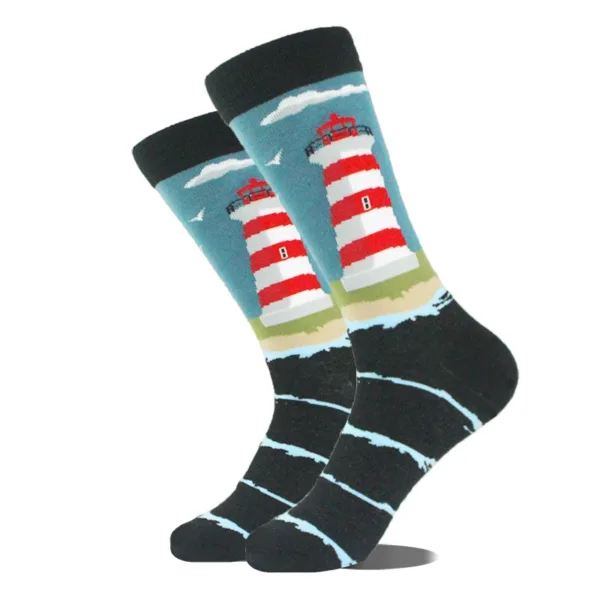 Funny Alien Planet Shark Design Cotton Socks - Image 45