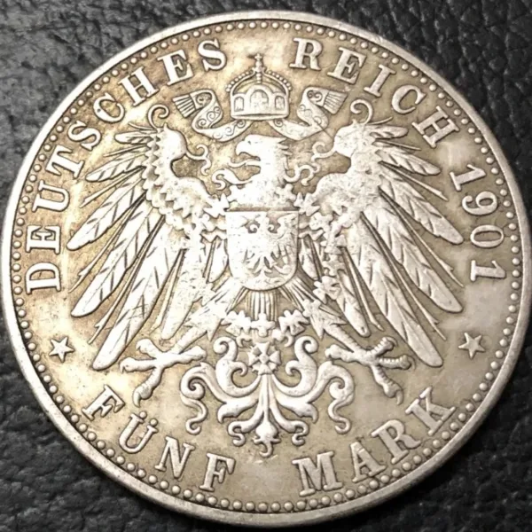 5 Mark Wilhelm II Silver Plated Replica Coin - Image 3