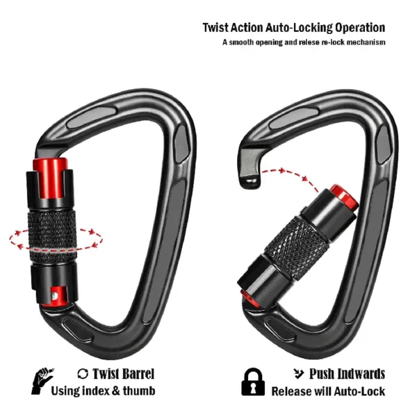 24KN Auto Lock Climbing Carabiner D Shape