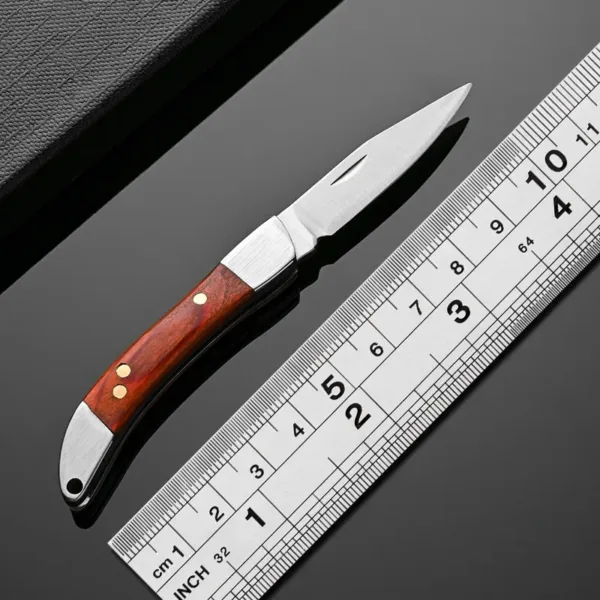 Compact Outdoor Folding Knife with Wooden Handle - Image 5