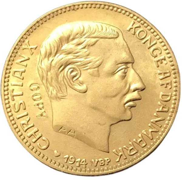 1914 Denmark 20 Kroner Gold Plated Coin Copy