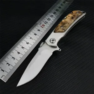 Bearing Flipper Folding Knife with Wood Handle