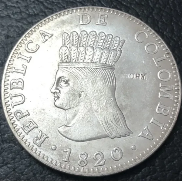 1820 Colombia 8 Reales Silver Replica Coin - Image 3