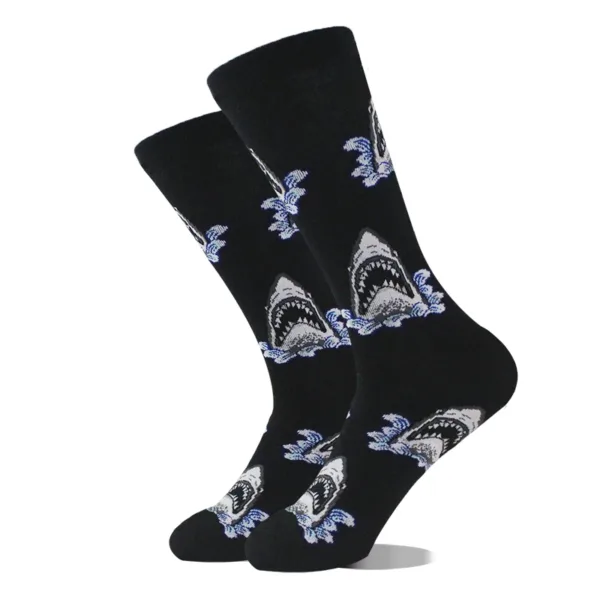 Funny Alien Planet Shark Design Cotton Socks - Image 46