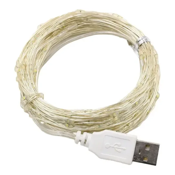 USB Powered 5M Silver Wire Fairy Lights - Image 3