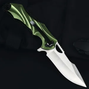 Folding Tactical Knife 440C Green Aluminum Handle