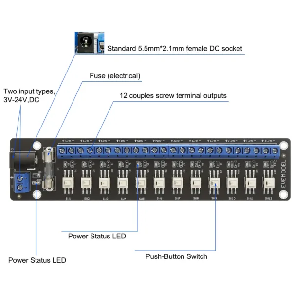 12 Channel DC Power Distribution Module 3V-24V - Image 3