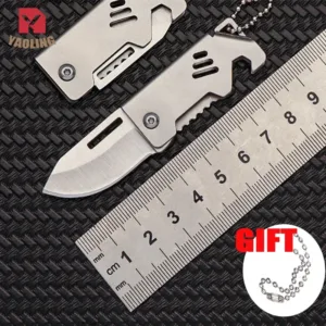 Compact D2 Steel Folding Knife with Chain