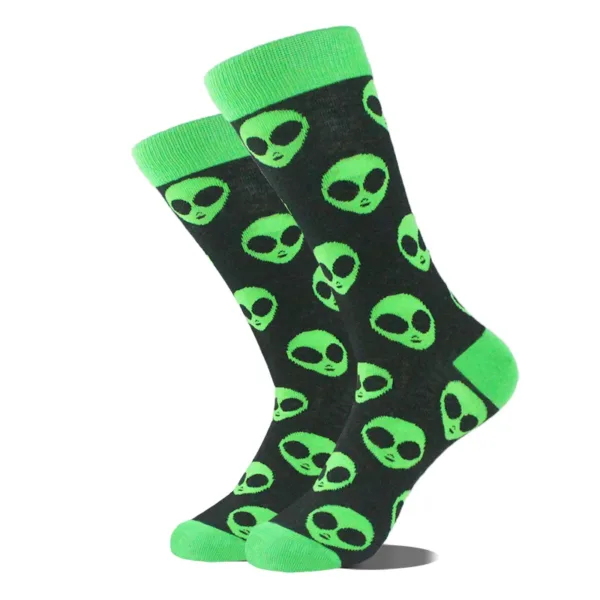 Funny Alien Planet Shark Design Cotton Socks - Image 39