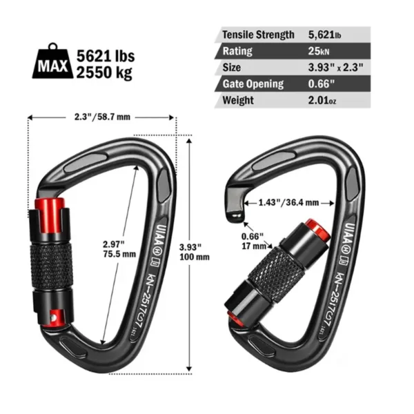 24KN Auto Lock Climbing Carabiner D Shape - Image 3