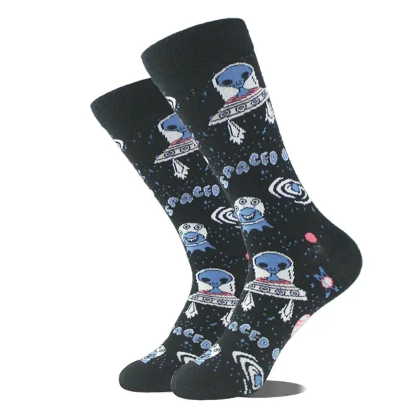 Funny Alien Planet Shark Design Cotton Socks - Image 51