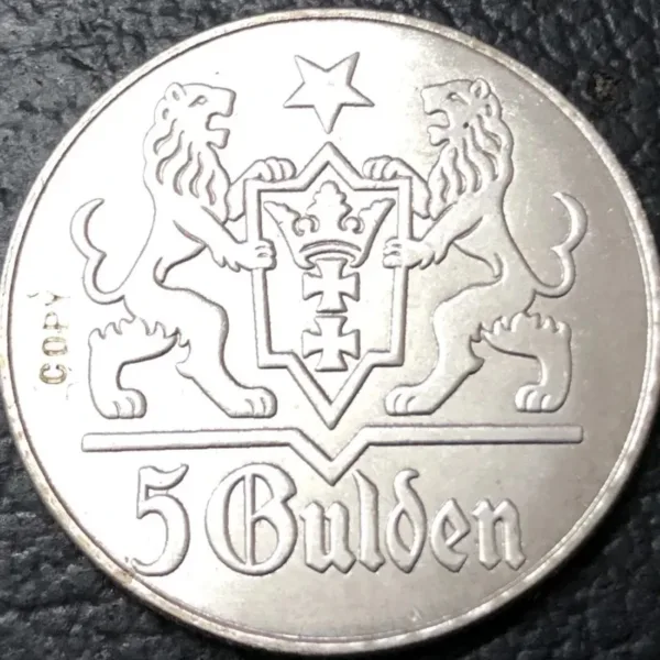 1923 Danzig 5 Gulden Silver-Plated Replica Coin - Image 2