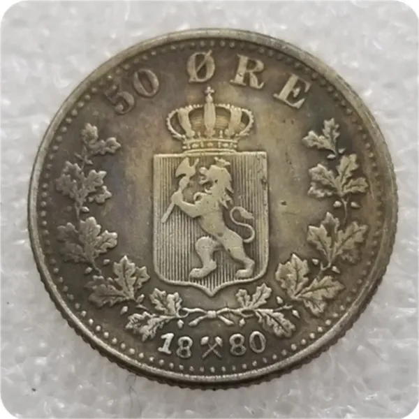 Vintage Norwegian Silver 50 Ore Replica Coin - Image 3