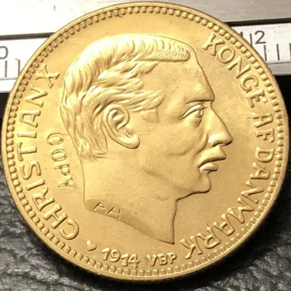 1914 Denmark 20 Kroner Gold Plated Coin Copy - Image 3