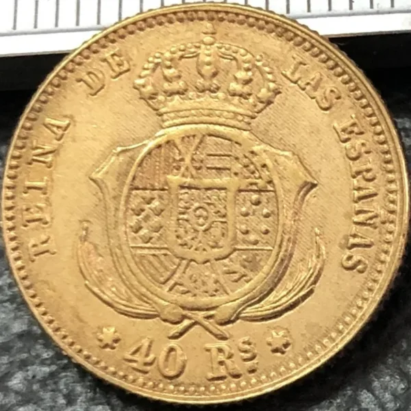 Isabel II Gold Replica Coin 40 Reales 1863 - Image 2