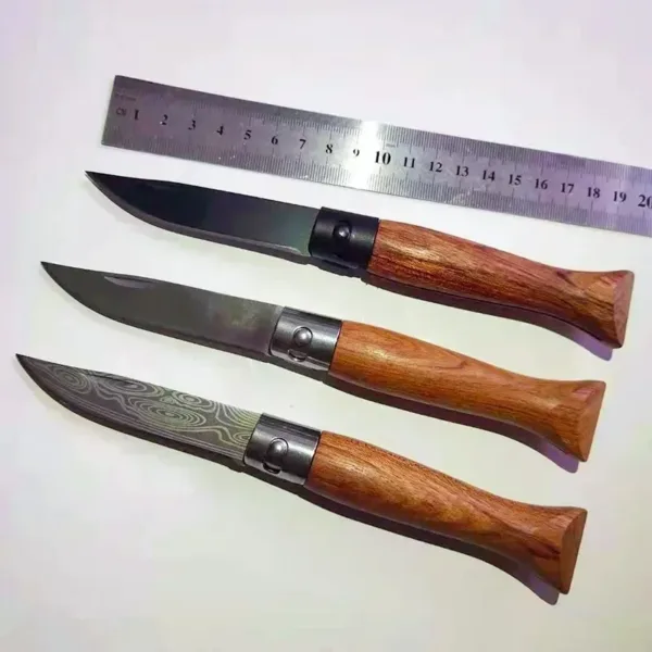 Folding Survival Knife with Wood Handle - Image 2