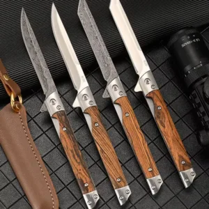 Damascus Folding Knife with Rosewood Handle