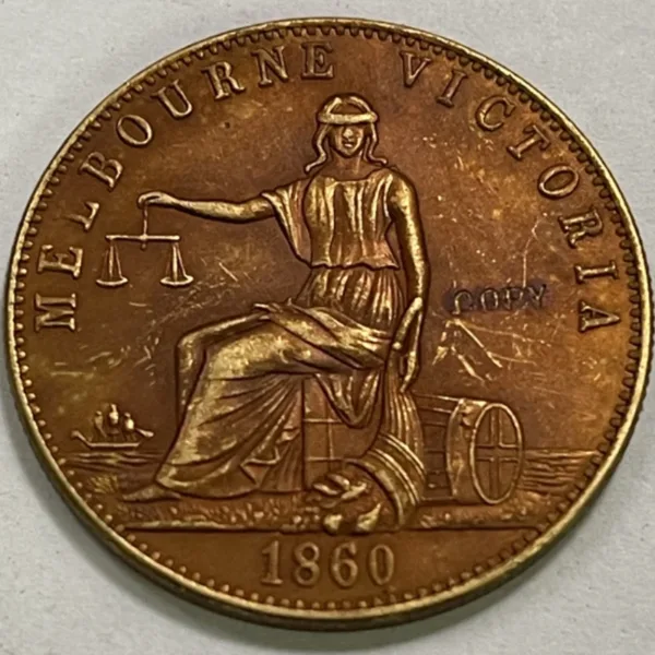 1860 Colonial 1/2 Penny Victoria Copper Token