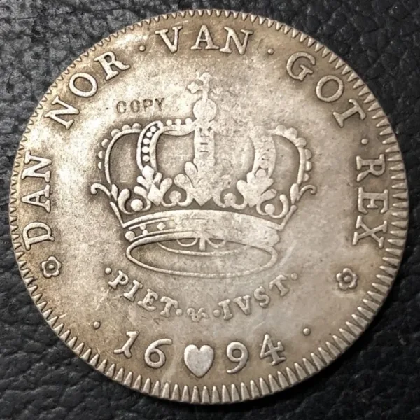 1694 Denmark 1 Krone Silver Replica Coin - Image 3