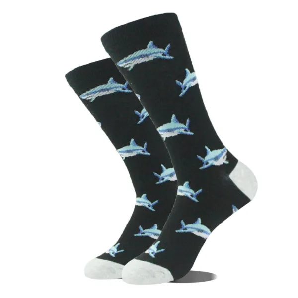 Funny Alien Planet Shark Design Cotton Socks - Image 59