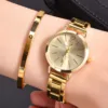 2pcs Gold Quartz Watch Set for Women