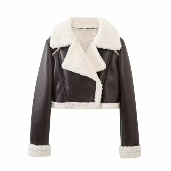 Cropped Women's Leather Jacket with Fur Details - Image 9