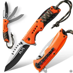 Tactical Folding Knife with Orange Grip