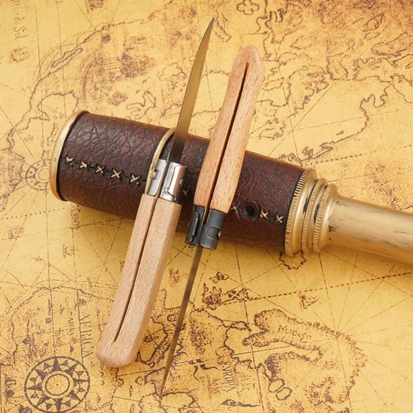 Folding Survival Knife with Wood Handle - Image 6