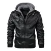 Men's Faux Leather Motorcycle Jacket with Hood