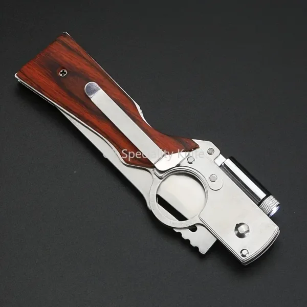 Portable AK47 EDC Folding Knife with Wood Handle - Image 4