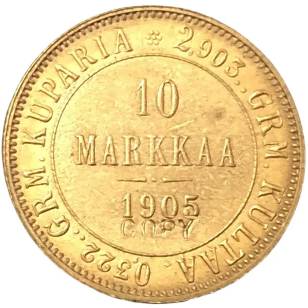 1905 Finland 10 Markkaa Gold Coin Replica