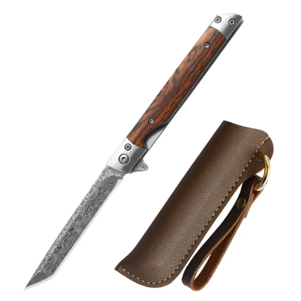 Damascus Folding Knife with Rosewood Handle - Image 7