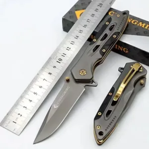 ECHONGMING Folding Pocket Knife with Gold Accents