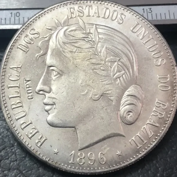 1896 Brazil 2000 Reis Silver Replica Coin - Image 2