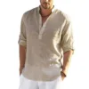 Men's Casual Cotton Linen Long Sleeve Shirt