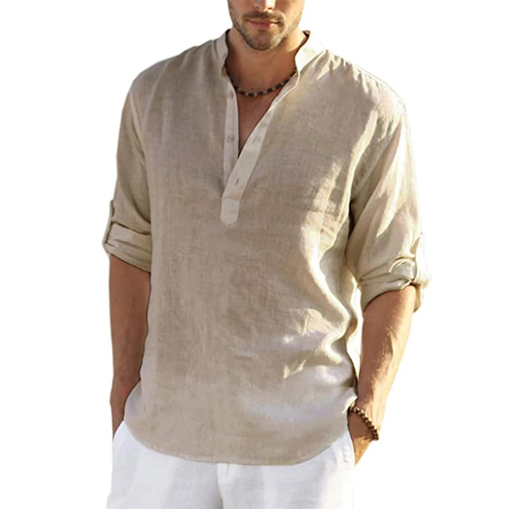 Casual Men's Cotton Linen Long Sleeve Shirt