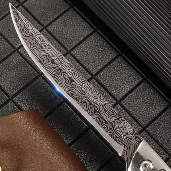 Damascus Folding Knife with Rosewood Handle - Image 3