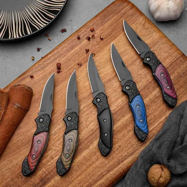 Portable Folding Camping Knife with Wooden Handle - Image 2
