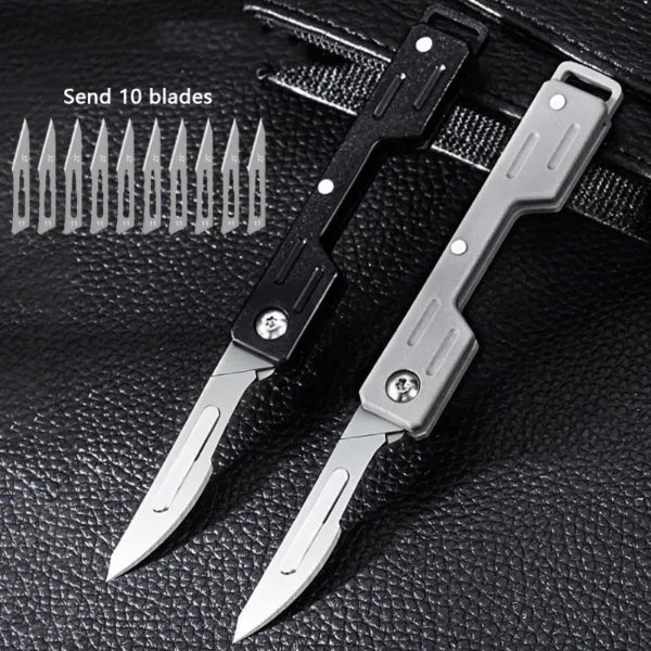 Mini Folding Scalpel Knife with 10 Blades - Image 2
