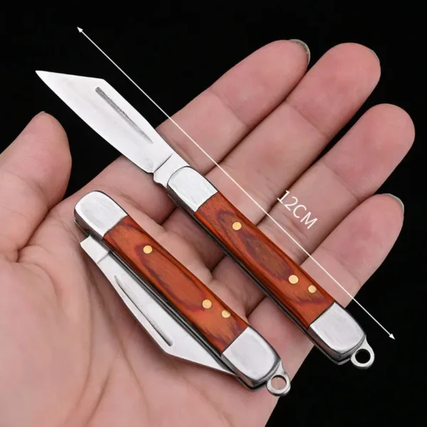 Stainless Steel Pocket Knife with Wooden Handle - Image 8