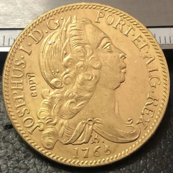 22K Gold Replica Brazil 6400 Reis Coin 1765 - Image 3